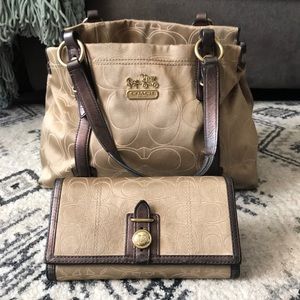 Coach Mia Sateen Tan Carryall C Outline.  &Wallet!